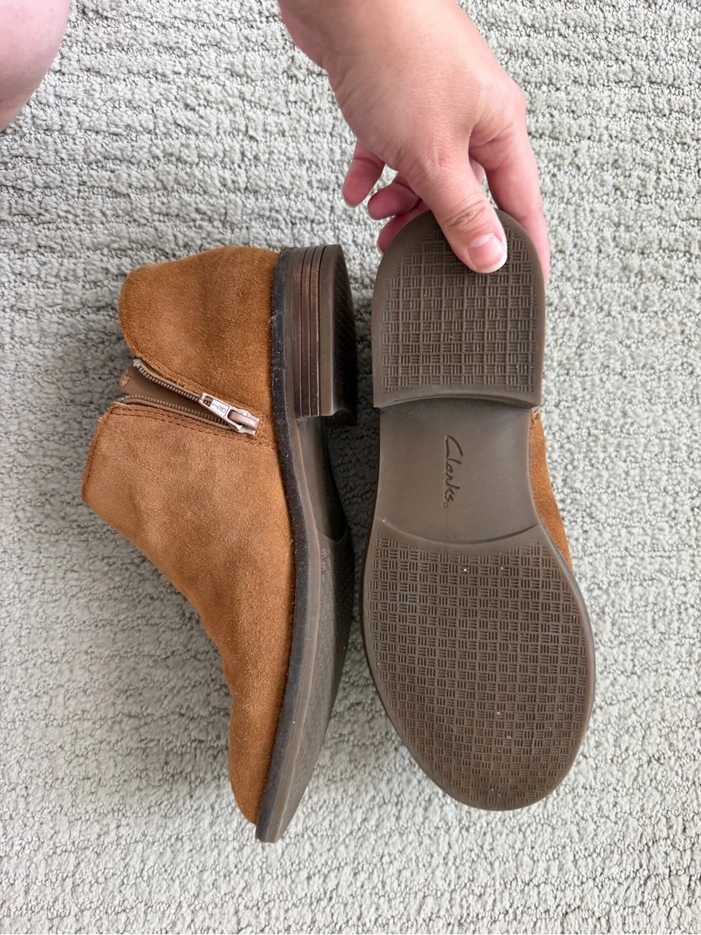 Clarks Woman’s Brown Suede ankle Boots with Side Buckle